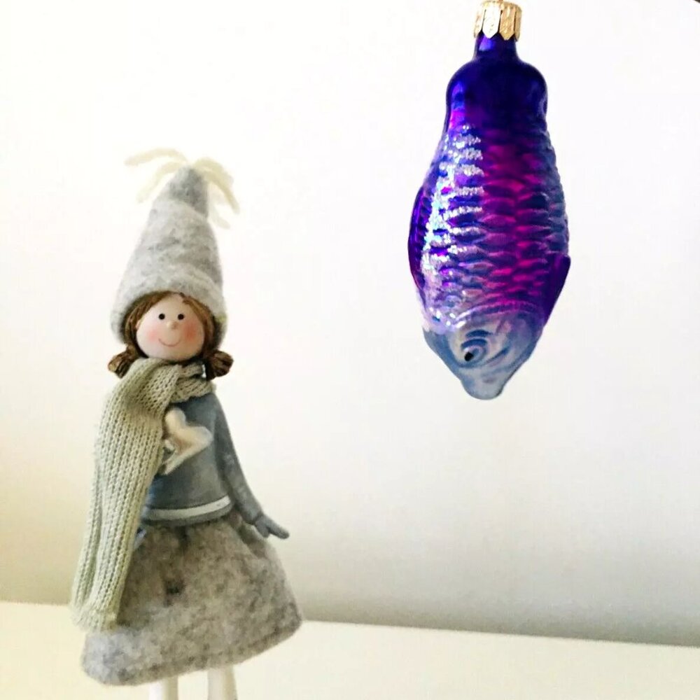 ✨NEW Authentic Christopher Radko Purple Pink HAPPY FISH Hand Made Glass Ornament